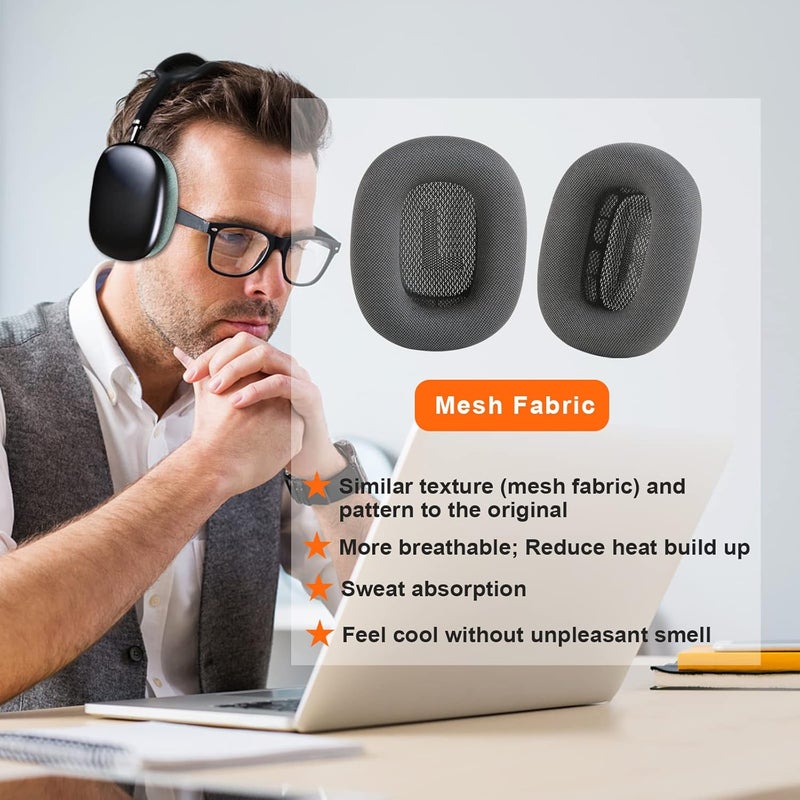 EARROCK Ear Cushions Replacement Fabric Earpads for AirPods Max Sweat Proof with Mesh Fabric and Magnet Black - Image 2