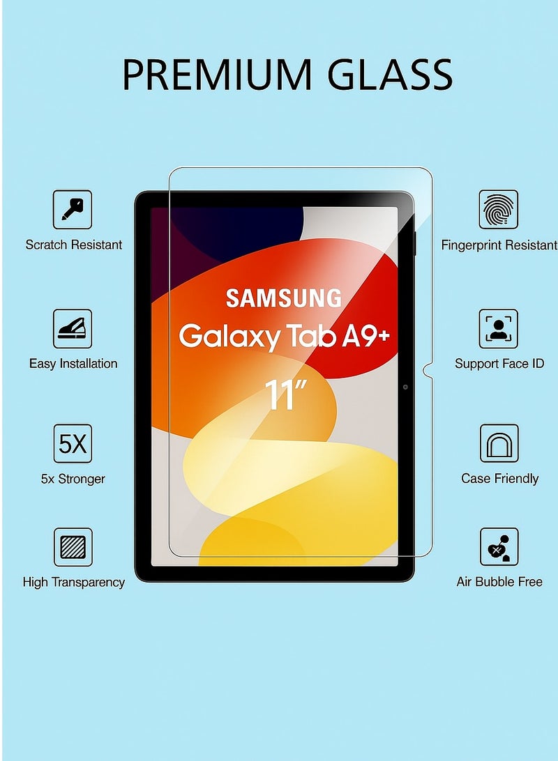 Screen Protector for Samsung Tab A9 Plus – Tempered Glass, Anti-Break, Shock Resistant, High Transparency, Smooth Touch, Easy Installation