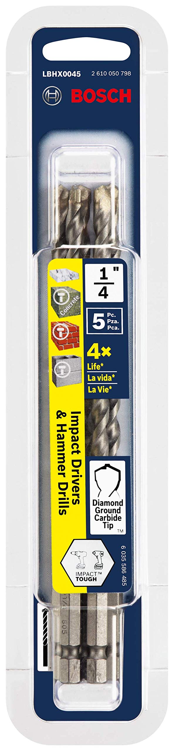 بوش مجموعة بوش من 5 قطع، رؤوس مثقاب مطرقي سداسية الشكل مقاس 1/4 بوصة × 6 بوصات، مخصصة لأعمال البناء، رقم الموديل Lbhx0045 - Image 2
