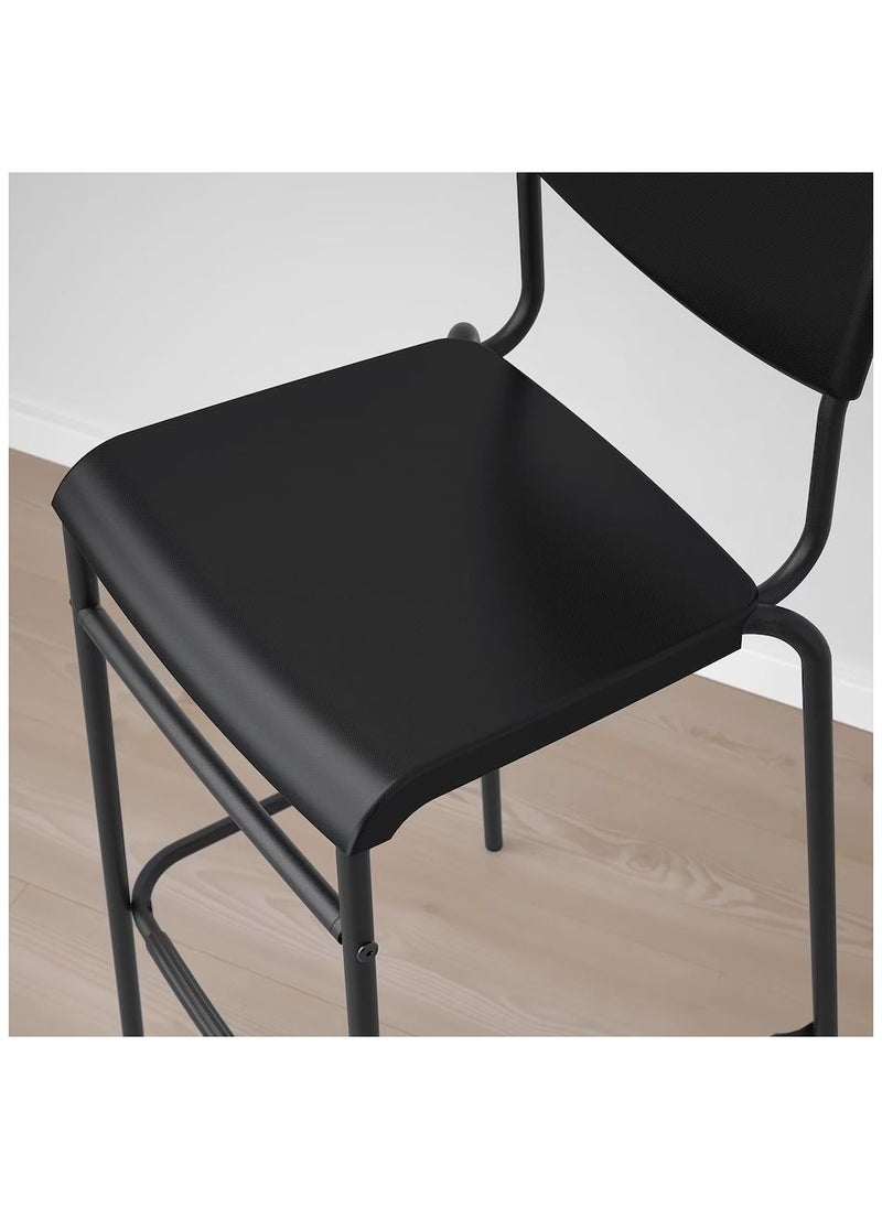 WK - Bar Stool with Backrest Comfy Footrest Black 74cm - Image 1
