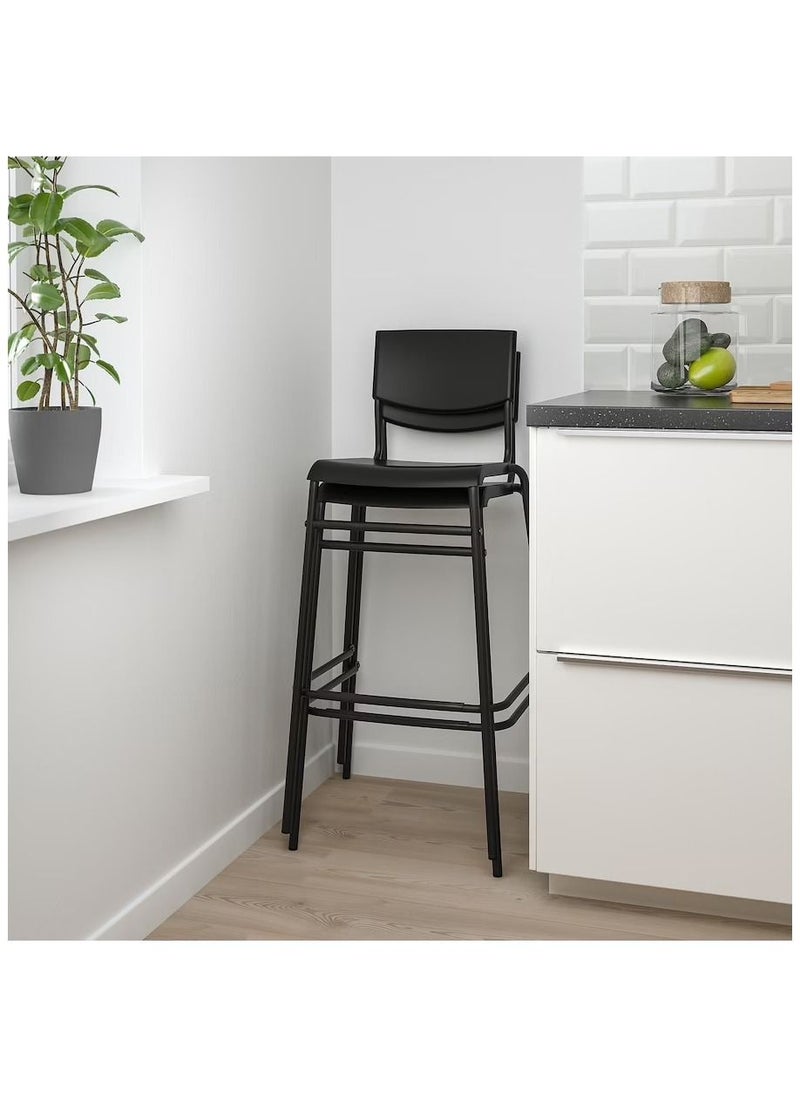 WK - Bar Stool with Backrest Comfy Footrest Black 74cm - Image 1