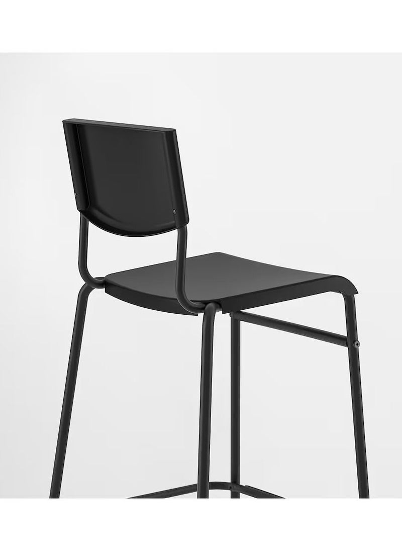WK - Bar Stool with Backrest Comfy Footrest Black 74cm - Image 1