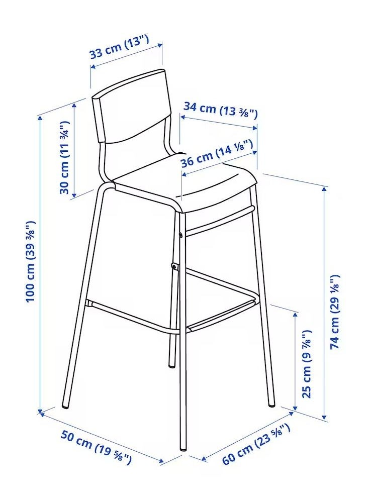 WK - Bar Stool with Backrest Comfy Footrest Black 74cm - Image 1