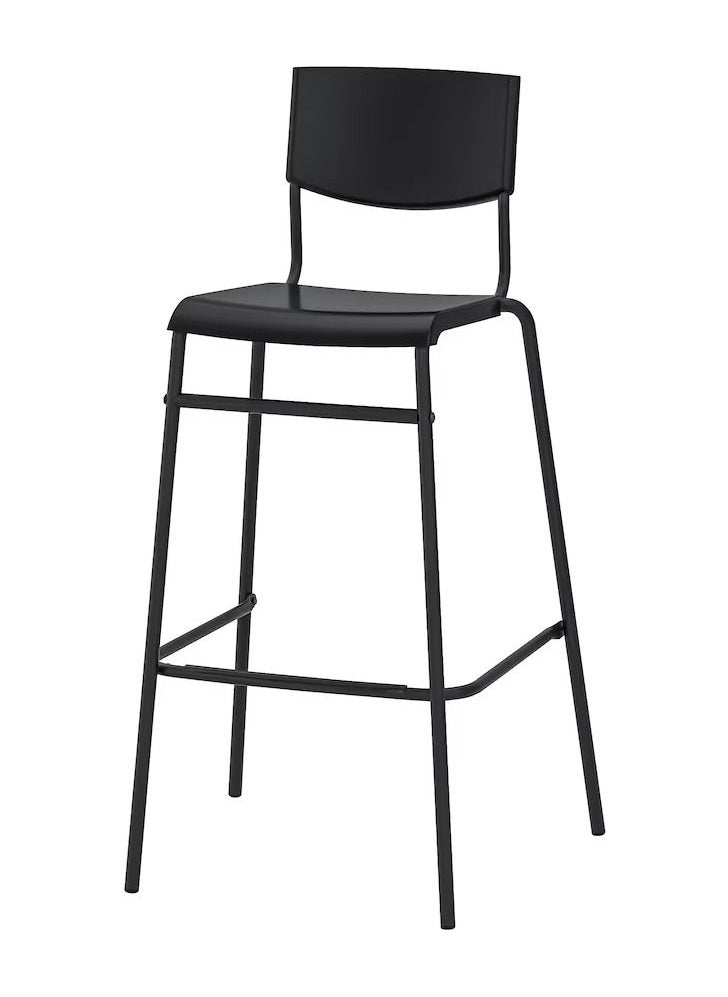 WK - Bar Stool with Backrest Comfy Footrest Black 74cm - Image 1