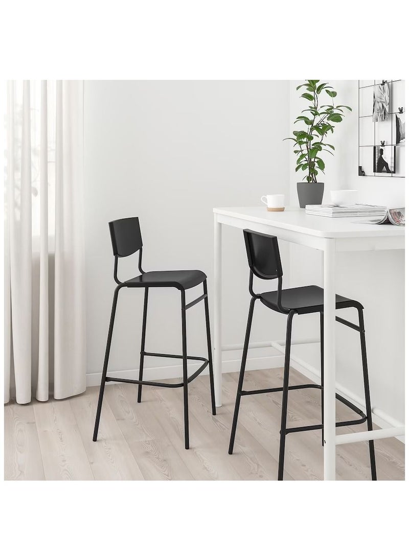 WK - Bar Stool with Backrest Comfy Footrest Black 74cm - Image 1