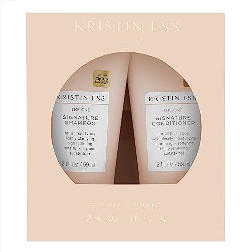 Kristin Ess Kristin Ess Signature Travel Size Salon Shampoo  Conditioner Set for Moisture Softness  Shine  Anti Frizz  Lightly Clarifying  Sulfate Free Vegan  Safe for Color Treated Hair  Mini Travel Set