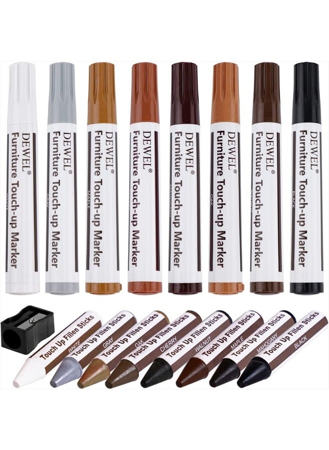 DEWEL - Furniture Markers Touch Up, Upgrade Wood Furniture Repair Kit, Premium Wood Scratch Repair Markers and Wax Sticks for Wood Stains Scratches Hardwood Wooden Floors Tables, Set of 17 - Image 1