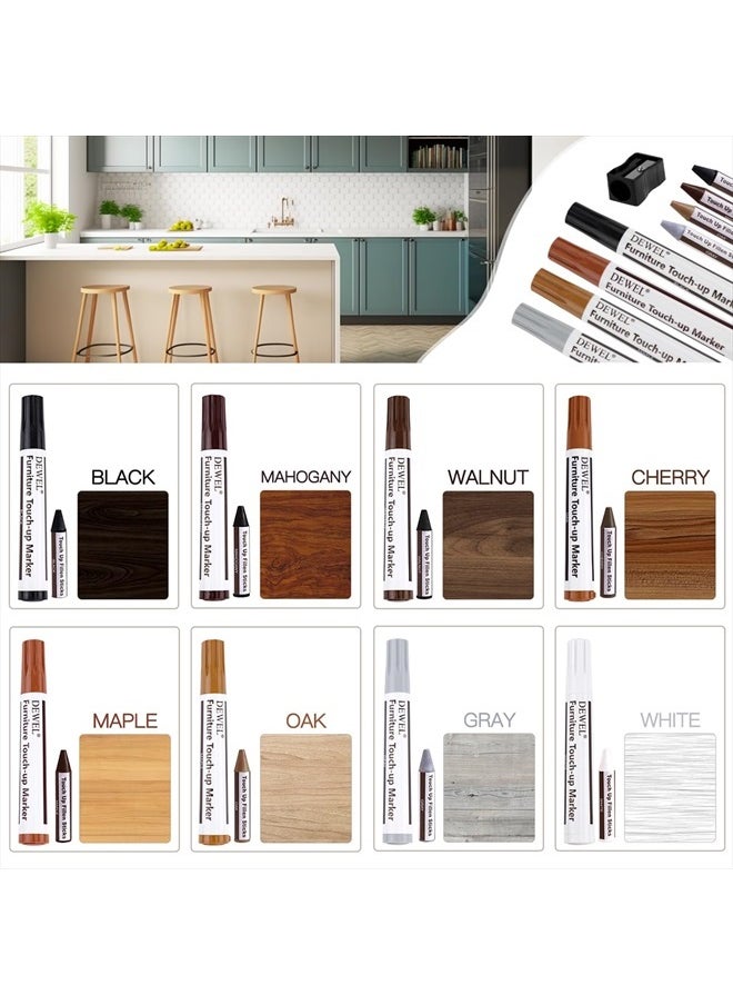 DEWEL - Furniture Markers Touch Up, Upgrade Wood Furniture Repair Kit, Premium Wood Scratch Repair Markers and Wax Sticks for Wood Stains Scratches Hardwood Wooden Floors Tables, Set of 17 - Image 1