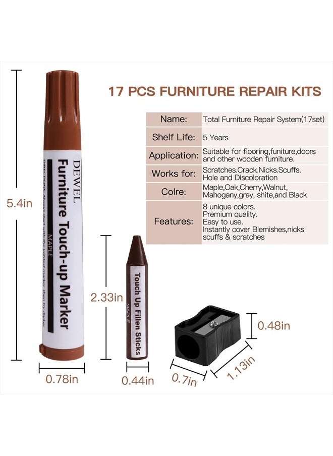 DEWEL - Furniture Markers Touch Up, Upgrade Wood Furniture Repair Kit, Premium Wood Scratch Repair Markers and Wax Sticks for Wood Stains Scratches Hardwood Wooden Floors Tables, Set of 17 - Image 1