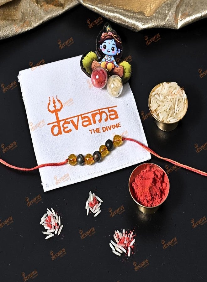 DEVAMA THE DIVINE Citrine Pyrite Crystal Rakhi – Success & Abundance Rakhi for Confidence, Wealth & Positive Energy - Image 2