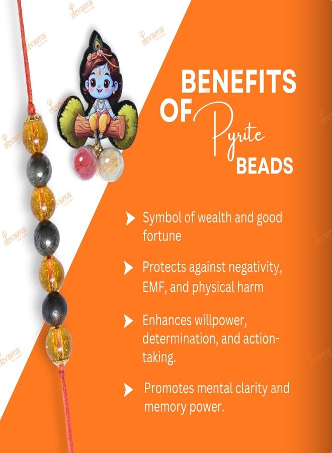DEVAMA THE DIVINE Citrine Pyrite Crystal Rakhi – Success & Abundance Rakhi for Confidence, Wealth & Positive Energy - Image 5