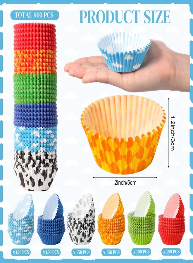 Vesici 900 Counts Toy Inspired Game Cupcake Liner Cartoon Story Paper Cupcake Wrappers Holders Cow Blue Cloud Yellow Red Green Muffin Disposable Cup Bulk for Birthday Baby Shower Baking Party Supplies - Image 2