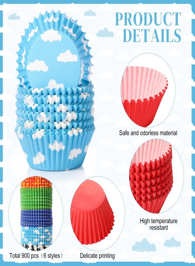 Vesici 900 Counts Toy Inspired Game Cupcake Liner Cartoon Story Paper Cupcake Wrappers Holders Cow Blue Cloud Yellow Red Green Muffin Disposable Cup Bulk for Birthday Baby Shower Baking Party Supplies - Image 3