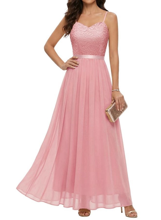 DRESSTELLS Lace Formal Fall Dress for Women Mother of The Bride Wedding Guest Dresses Spaghetti Strap Long Bridesmaid Dresses Evening Gowns Dusty Pink L, Dusty Pink, L - Image 1
