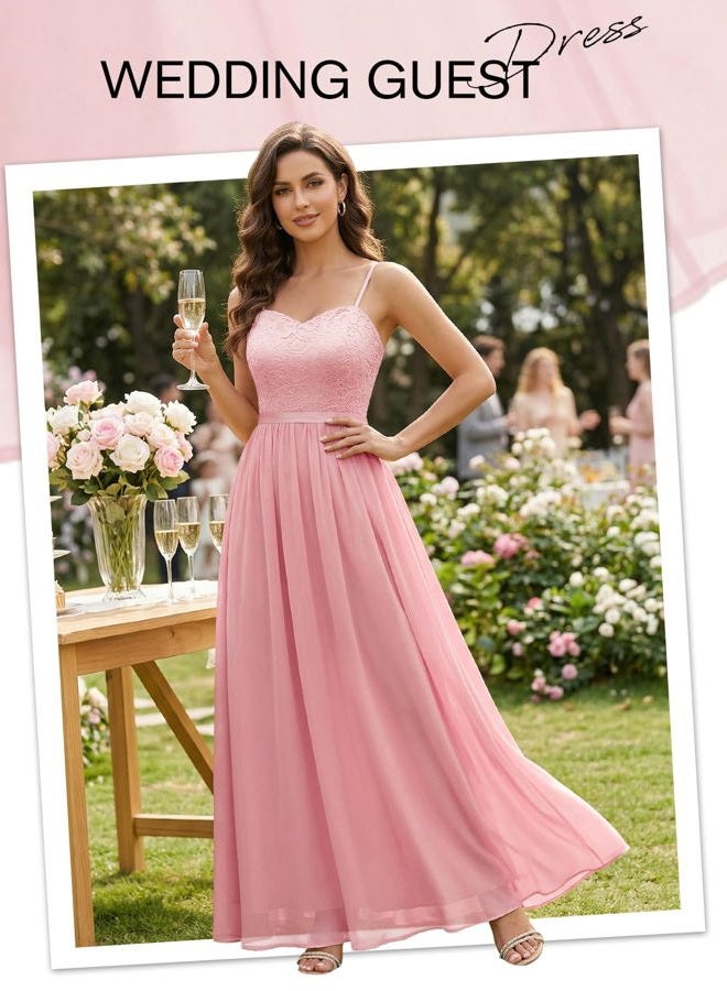 DRESSTELLS Lace Formal Fall Dress for Women Mother of The Bride Wedding Guest Dresses Spaghetti Strap Long Bridesmaid Dresses Evening Gowns Dusty Pink L, Dusty Pink, L - Image 5