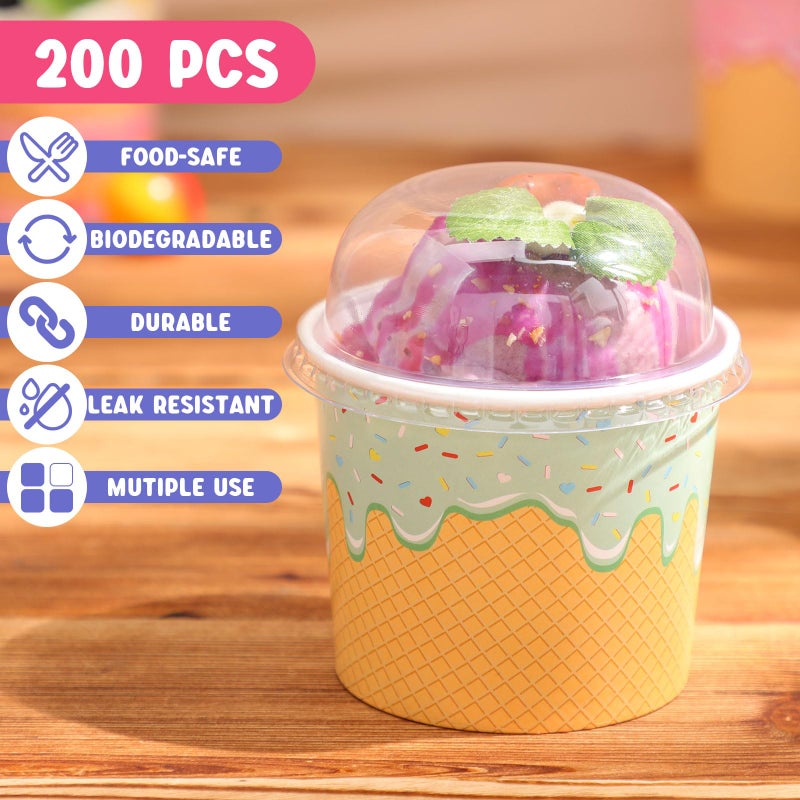 Jingmore 100 Count Paper Ice Cream Cups with Clear Dome Lids Disposable Dessert Cups Bulk Dessert Bowls Sundae Containers for Snack Yogurt Soup Birthday Ice Cream Party Supplies (6 oz) - Image 5