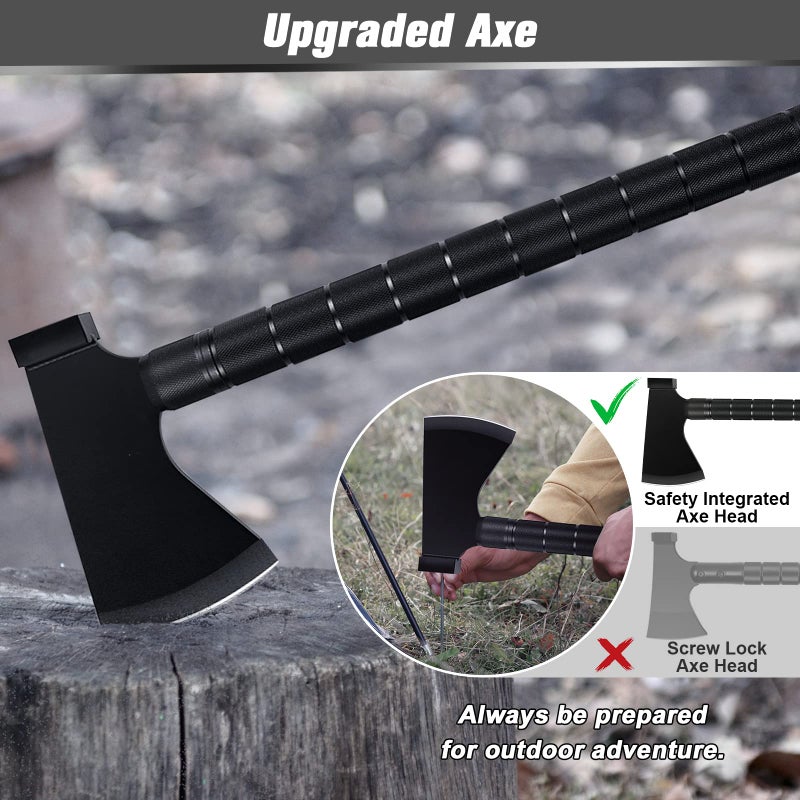 Iunio Survival Off-Roading Tool Kit  19 In 1 Folding Shovel  Camping Axe  Multitool  Pickaxe  With Carrying Bag  For Outdoor  Car Emergency (Upgrade Black) - Image 4