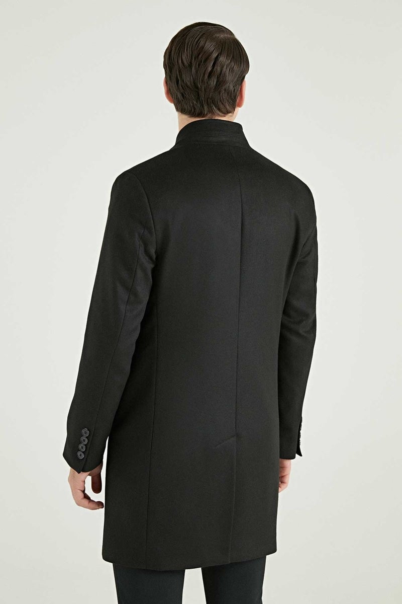 twn Slim Fit Black Single Slit Viscose Coat  - Image 3