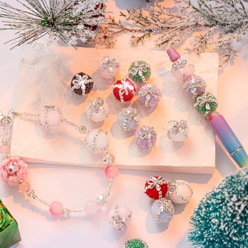 Decoendiy 16Pcs Rhinestone Focal Beads for Pens,Fancy Bling Glitter Sparkle Chunky Diamond Straight Hole Printed Star/Moon Acrylic Beads with Chain,for Jewelry Keychain DIY Making - Image 4