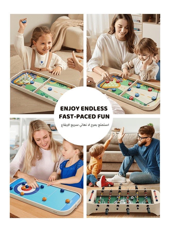 الأورلار طاولة ألعاب 4 في 1 - كرة القدم الطاولة، البولينج، الكيرلنج، ولعبة السهم السريع - لعبة رياضية طاولة محمولة، مثالية للأطفال والكبار، مثالية للمنزل، الحفلات، والترفيه العائلي وهدية عيد الميلاد - Image 5