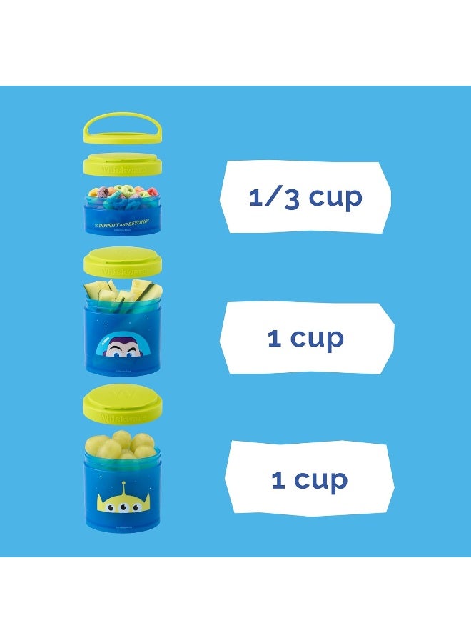 Whiskware Whiskware Containers for Toddlers and Kids 3 Stackable Snack Cups for School and Travel, 1/3 cup+1 cup+1 cup, Buzz Lightyear - Image 4