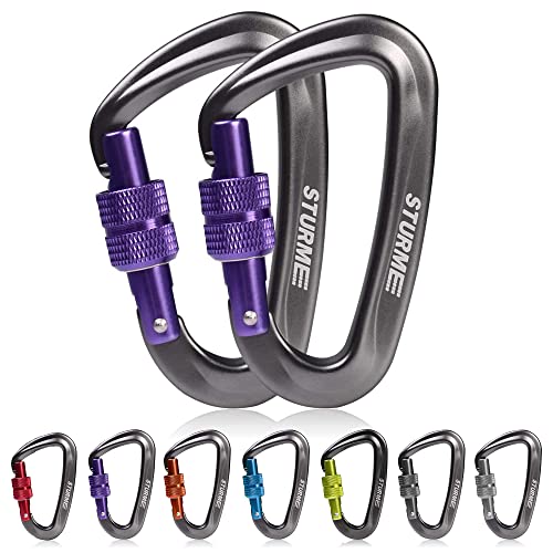 STURME Carabiner Clip 12KN Aluminium Wiregate Lightweight Heavy Duty Large Strong Durable D-Ring Hooks Spring Snap Link Keychain Clips Set for Hammock Improved Design for 2024 (Purple) - Image 1
