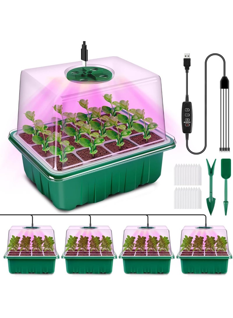 Arabest Seed Trays with Grow Light, 4 Pack Propagator with Timing Controller Adjustable Brightness, Thicken Seedling Trays with Humidity Domes Heightened Lids for Greenhouse & Gardens, Gift Box - Image 1