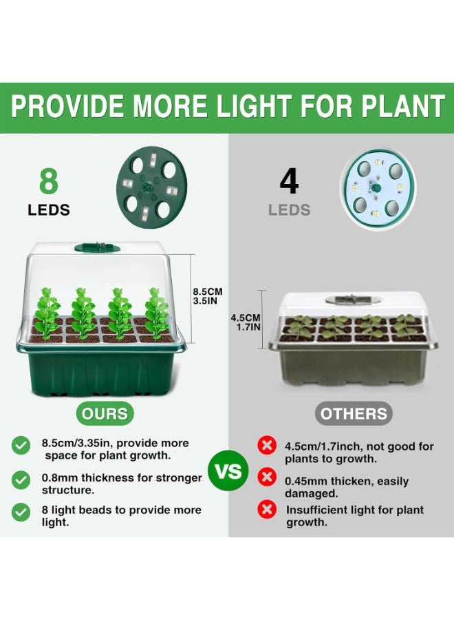 Arabest Seed Trays with Grow Light, 4 Pack Propagator with Timing Controller Adjustable Brightness, Thicken Seedling Trays with Humidity Domes Heightened Lids for Greenhouse & Gardens, Gift Box - Image 3