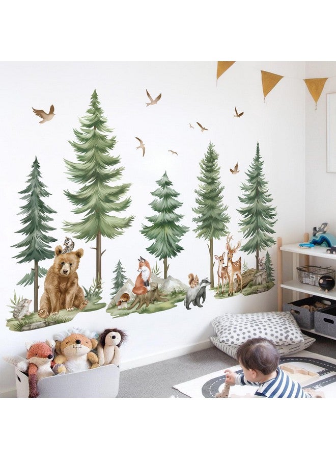 wondever Mountain Tree Wall Stickers Large Pine Tree Forest Animals Bear Deer Peel and Stick Wall Art Decals for Kids Bedroom Baby Nursery - Image 1