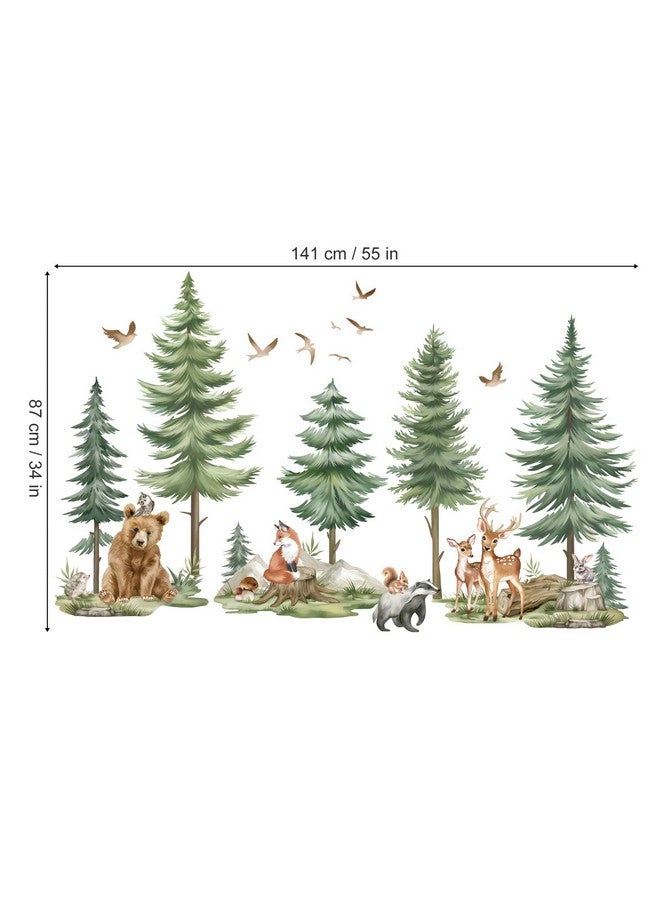 wondever Mountain Tree Wall Stickers Large Pine Tree Forest Animals Bear Deer Peel and Stick Wall Art Decals for Kids Bedroom Baby Nursery - Image 5