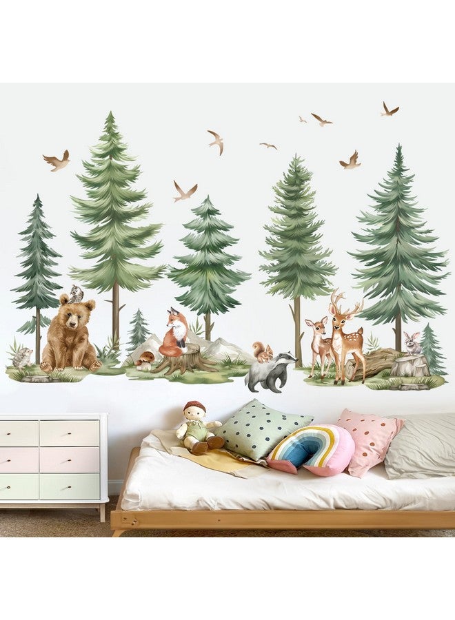 wondever Mountain Tree Wall Stickers Large Pine Tree Forest Animals Bear Deer Peel and Stick Wall Art Decals for Kids Bedroom Baby Nursery - Image 2