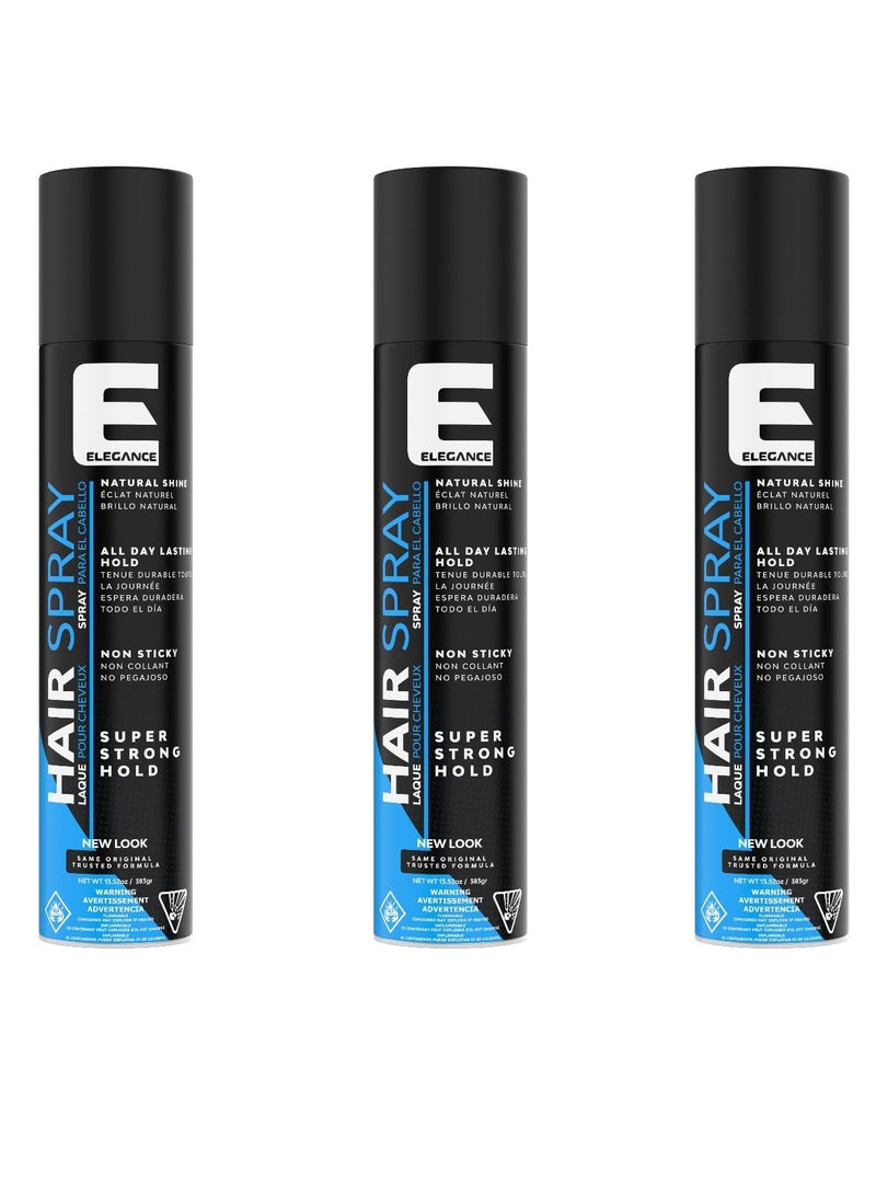 Elegance Elegance-E Series Super Strong Hold Hair Spray 400ml – Pack of 3 | Long-Lasting, Volumizing, Non-Sticky Finish  - Image 1