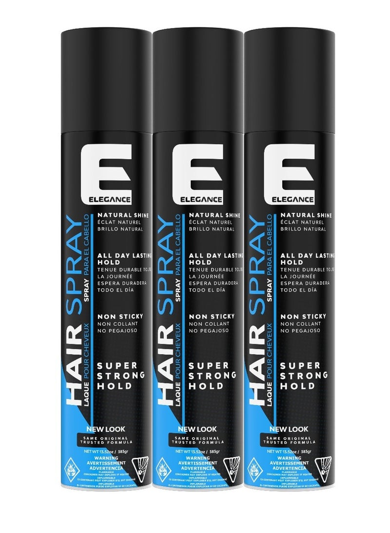 Elegance Elegance-E Series Super Strong Hold Hair Spray 400ml – Pack of 3 | Long-Lasting, Volumizing, Non-Sticky Finish  - Image 2