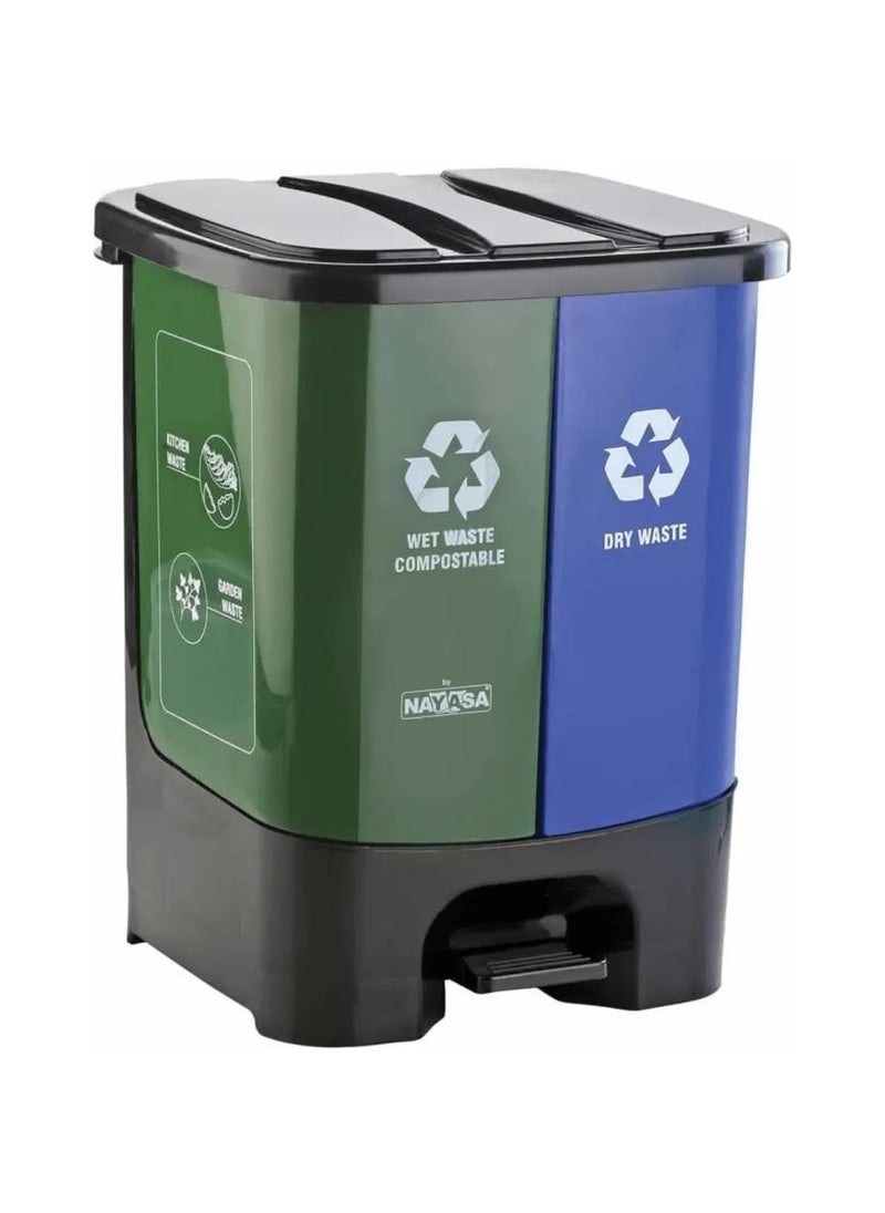NAYASA Nayasa Plastic 2 In 1 Dustbin Big 33 Liter Wet Dry Pedal Dustbin With Lid and Detachable Bin Green Blue  - Image 1