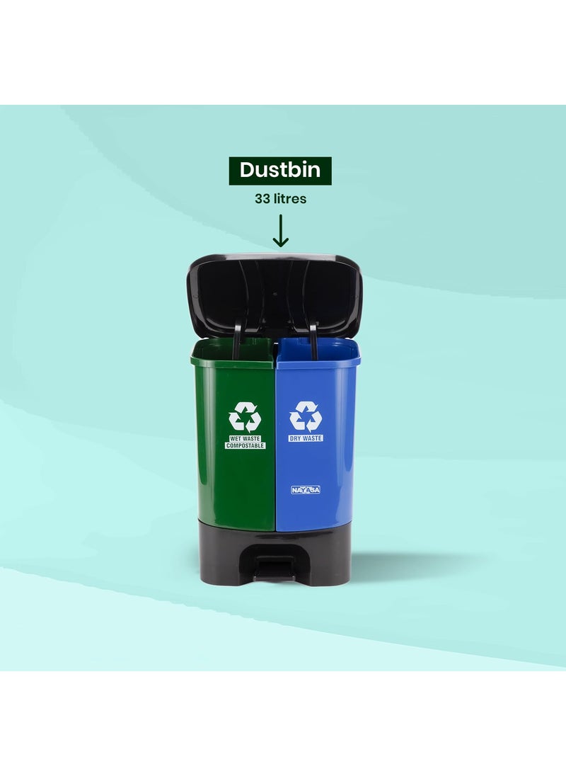 NAYASA Nayasa Plastic 2 In 1 Dustbin Big 33 Liter Wet Dry Pedal Dustbin With Lid and Detachable Bin Green Blue  - Image 4