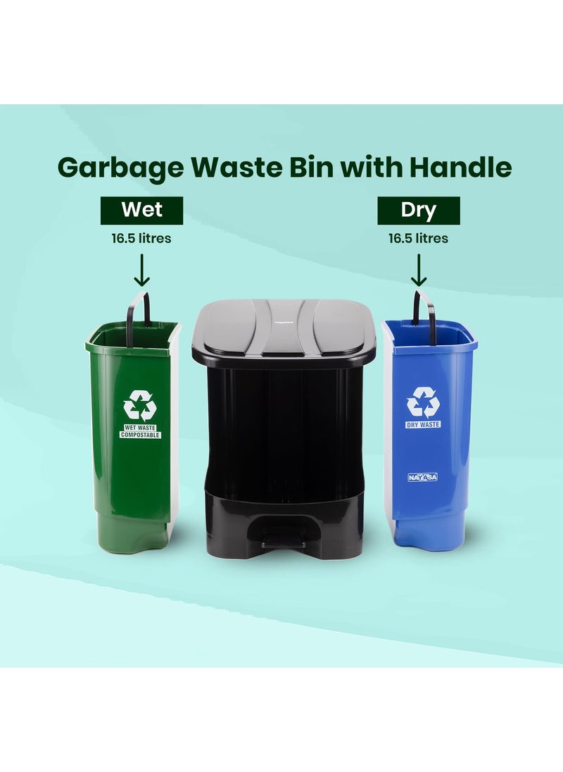 NAYASA Nayasa Plastic 2 In 1 Dustbin Big 33 Liter Wet Dry Pedal Dustbin With Lid and Detachable Bin Green Blue  - Image 3