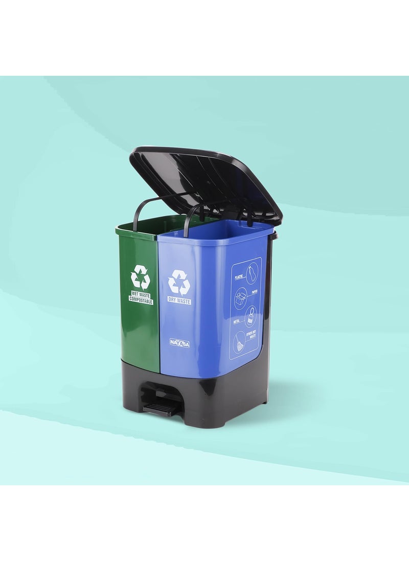 NAYASA Nayasa Plastic 2 In 1 Dustbin Big 33 Liter Wet Dry Pedal Dustbin With Lid and Detachable Bin Green Blue  - Image 2