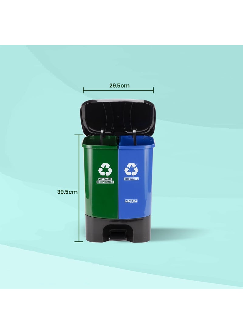 NAYASA Nayasa Plastic 2 In 1 Dustbin Big 33 Liter Wet Dry Pedal Dustbin With Lid and Detachable Bin Green Blue  - Image 5