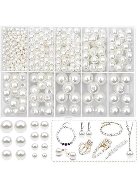 470 White Round Pearl Beads for Crafts DIY Necklaces Choker Jewelry Repair Making and Bracelet Pearls Crafting Hole