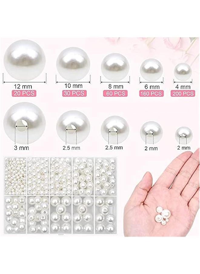 470 White Round Pearl Beads for Crafts DIY Necklaces Choker Jewelry Repair Making and Bracelet Pearls Crafting Hole