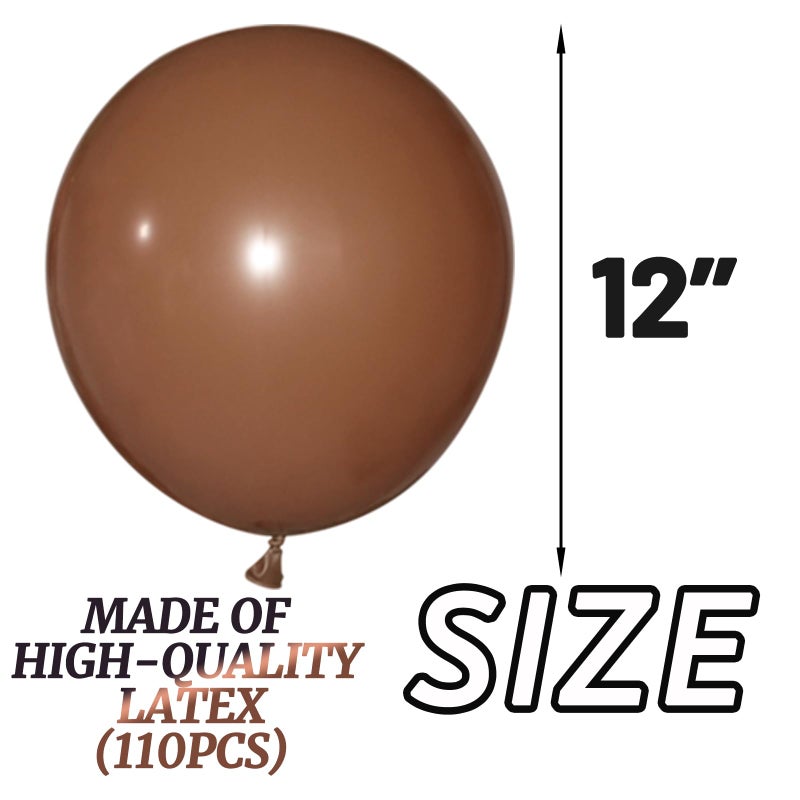 KUULBELA 110pcs Brown Balloon 12 inch, Brown Latex Balloons for Birthday Party Baby Shower Wedding(with 2 Ribbons). - Image 2