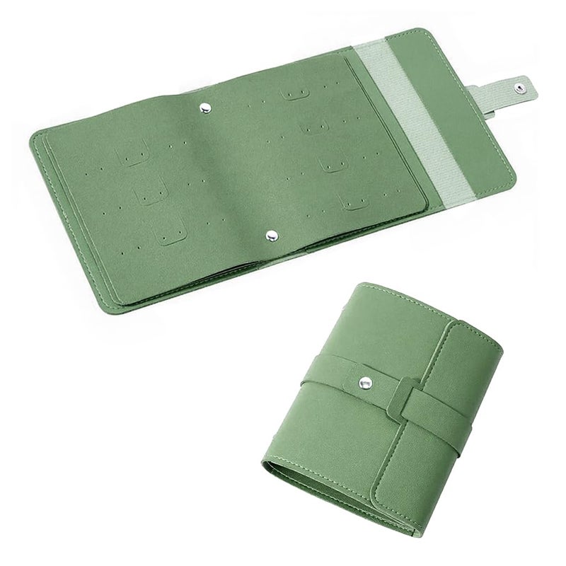 HANNEA® PU Leather Jewellery Organiser Book, Secure Earring Slots, Green Double-Sided Storage, Clear Slots for Quick Viewing, Foldable PU Leather Design, Compact Travel Organisation - Image 1