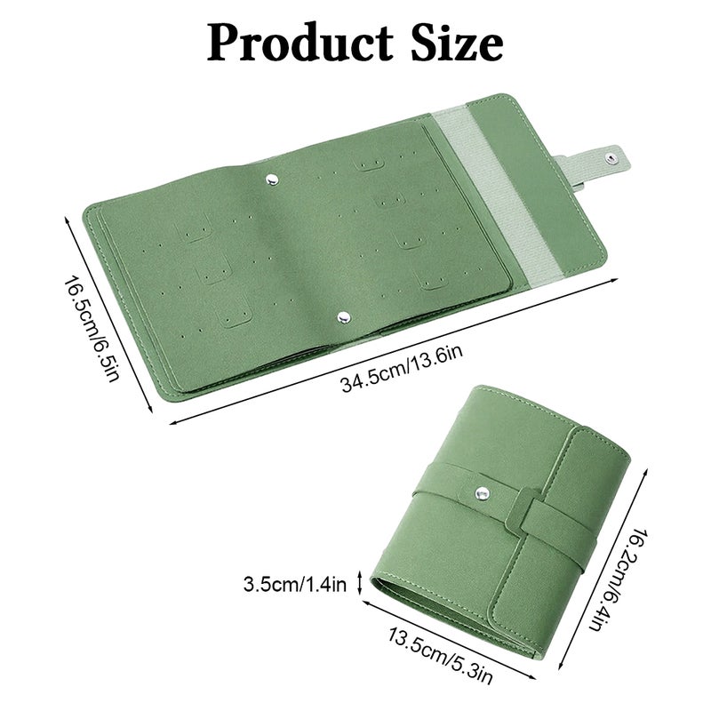HANNEA® PU Leather Jewellery Organiser Book, Secure Earring Slots, Green Double-Sided Storage, Clear Slots for Quick Viewing, Foldable PU Leather Design, Compact Travel Organisation - Image 2