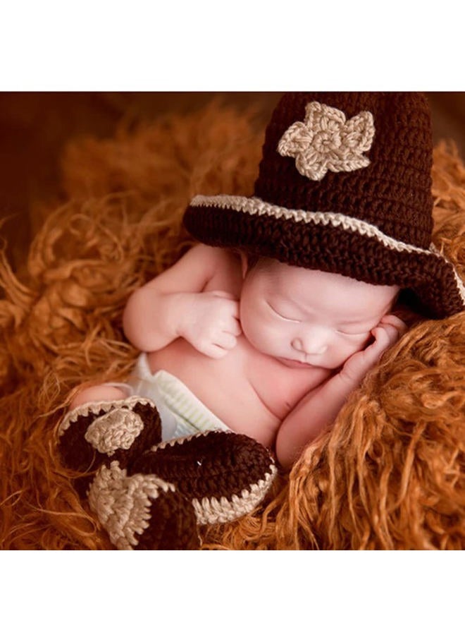 Vedory Newborn Baby Photography Props Boy Girl Photo Shoot Outfits Crochet Knitted Clothes Cowboy Hat Rompers Set - Image 5