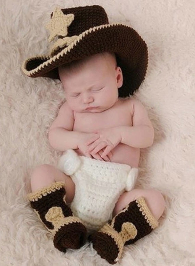 Vedory Newborn Baby Photography Props Boy Girl Photo Shoot Outfits Crochet Knitted Clothes Cowboy Hat Rompers Set - Image 3
