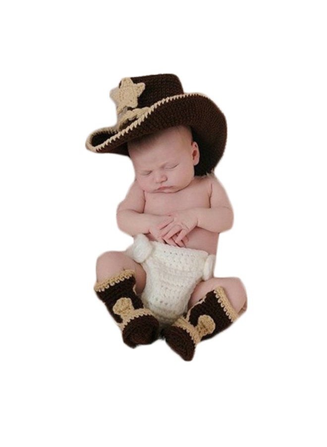 Vedory Newborn Baby Photography Props Boy Girl Photo Shoot Outfits Crochet Knitted Clothes Cowboy Hat Rompers Set - Image 2