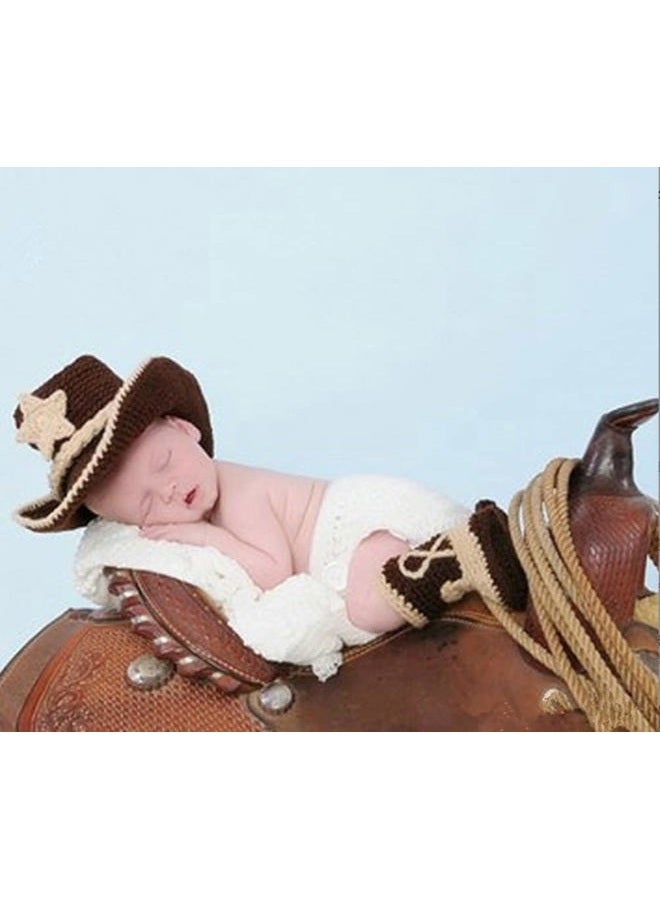 Vedory Newborn Baby Photography Props Boy Girl Photo Shoot Outfits Crochet Knitted Clothes Cowboy Hat Rompers Set - Image 4