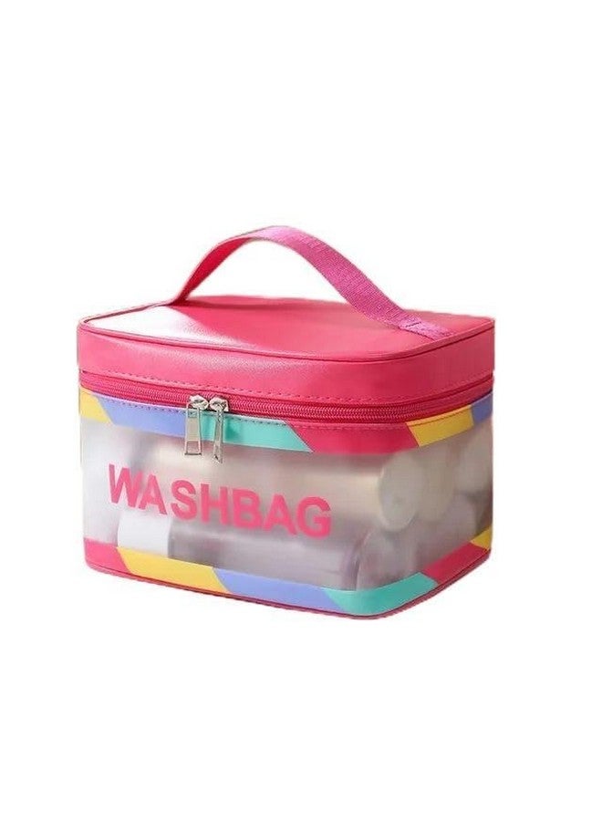 ZEELPETAL Travel Toiletry Bag for Women, Matte Translucent Shower Bag with Handy Handle, Makeup Cosmetic Organizer Bag for Travel Toiletries Accessories Set of 1, Multi Color. (Square Wash Bag) - Image 1