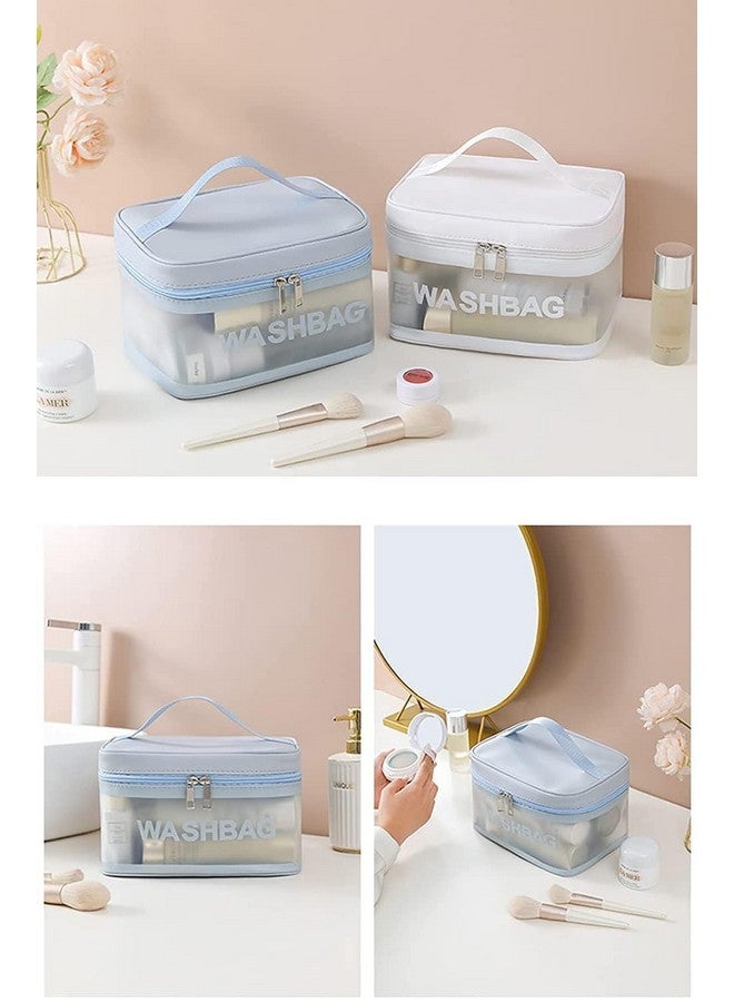 ZEELPETAL Travel Toiletry Bag for Women, Matte Translucent Shower Bag with Handy Handle, Makeup Cosmetic Organizer Bag for Travel Toiletries Accessories Set of 1, Multi Color. (Square Wash Bag) - Image 3