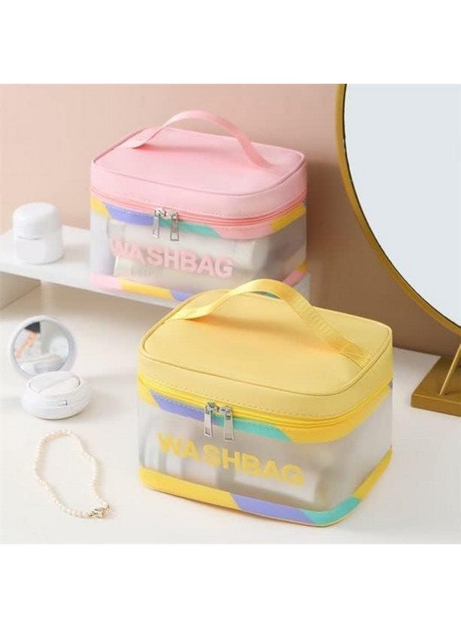 ZEELPETAL Travel Toiletry Bag for Women, Matte Translucent Shower Bag with Handy Handle, Makeup Cosmetic Organizer Bag for Travel Toiletries Accessories Set of 1, Multi Color. (Square Wash Bag) - Image 2